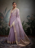 Monjolika Fashion Moiety Light Purple Soft Tissue Silk Saree With Tissue Brocade Blouse Piece