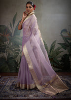 Monjolika Fashion Moiety Light Purple Soft Tissue Silk Saree With Tissue Brocade Blouse Piece