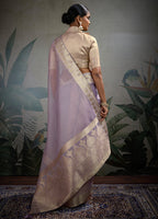 Monjolika Fashion Moiety Light Purple Soft Tissue Silk Saree With Tissue Brocade Blouse Piece