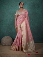 Monjolika Fashion A Glam Light Pink Linen Blend Woven Sequin Work Saree