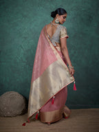 Monjolika Fashion A Glam Light Pink Linen Blend Woven Sequin Work Saree