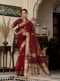 Monjolika Fashion Maroon Color Cutdana Work Kota Linen Stylish Saree
