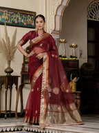 Monjolika Fashion Maroon Color Cutdana Work Kota Linen Stylish Saree