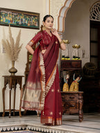Monjolika Fashion Maroon Color Cutdana Work Kota Linen Stylish Saree