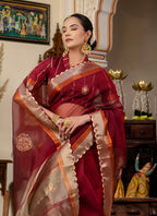 Monjolika Fashion Maroon Color Cutdana Work Kota Linen Stylish Saree