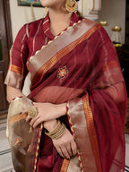 Monjolika Fashion Maroon Color Cutdana Work Kota Linen Stylish Saree