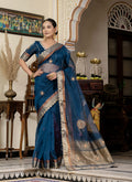 Monjolika Fashion Teal Blue Color Cutdana Work Kota Linen Stylish Saree
