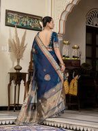Monjolika Fashion Teal Blue Color Cutdana Work Kota Linen Stylish Saree