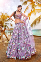 House of Panchhi Mauve Net Sequins & Zarkan Embroidery Lehenga Choli & Dupatta