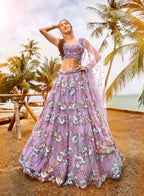 House of Panchhi Mauve Net Sequins & Zarkan Embroidery Lehenga Choli & Dupatta