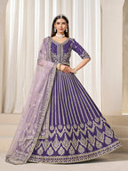 Monjolika Fashion Embroidered Purple Art Silk Designer Long Lehenga Choli