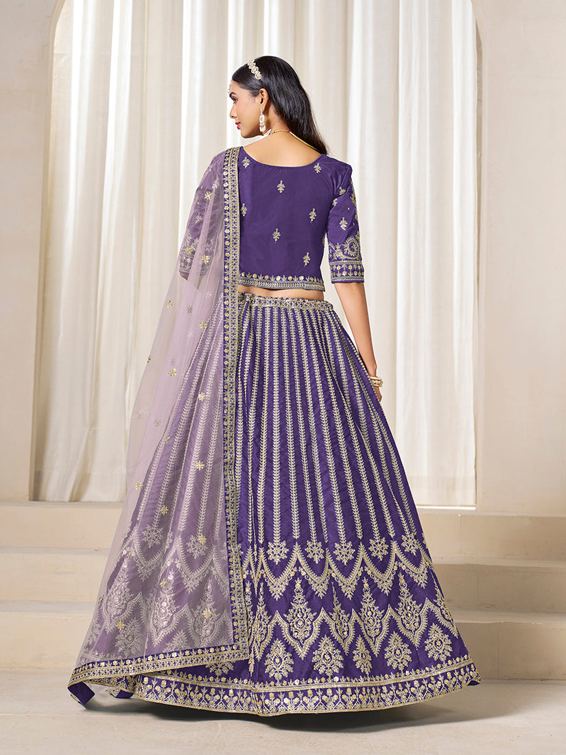 Monjolika Fashion Embroidered Purple Art Silk Designer Long Lehenga Choli