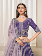Monjolika Fashion Embroidered Purple Art Silk Designer Long Lehenga Choli