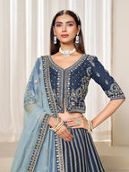 Monjolika Fashion Embroidered Navy Blue Art Silk Designer Long Lehenga Choli