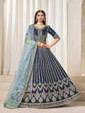 Monjolika Fashion Embroidered Navy Blue Art Silk Designer Long Lehenga Choli