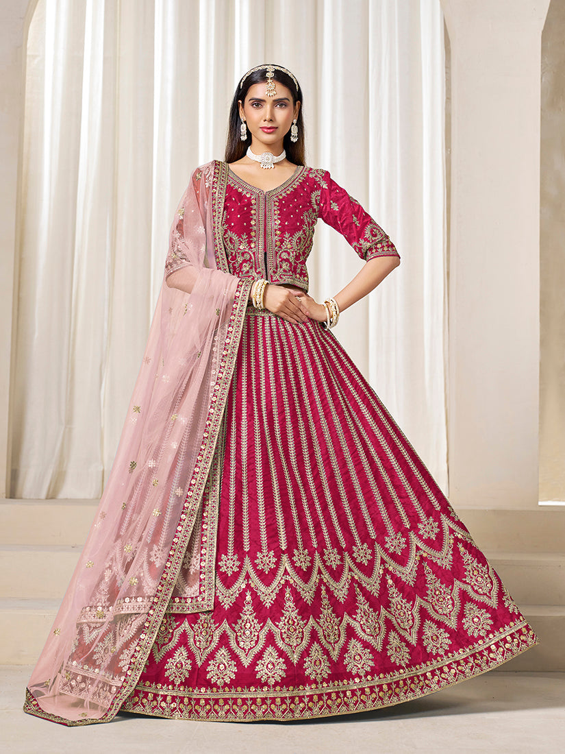 Monjolika Fashion Embroidered Rani Pink Art Silk Designer Long Lehenga Choli - Distacart