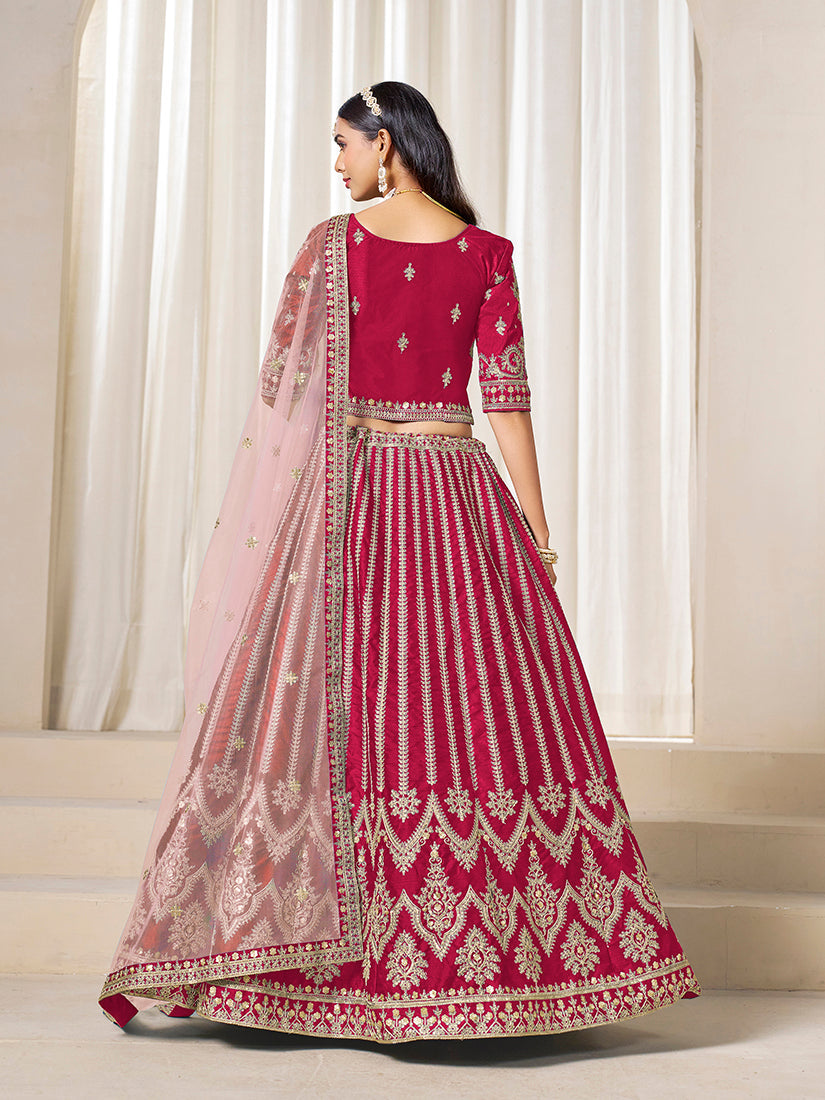 Monjolika Fashion Embroidered Rani Pink Art Silk Designer Long Lehenga Choli - Distacart