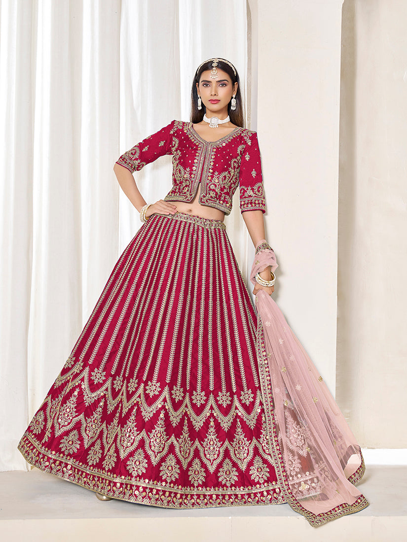 Monjolika Fashion Embroidered Rani Pink Art Silk Designer Long Lehenga Choli - Distacart