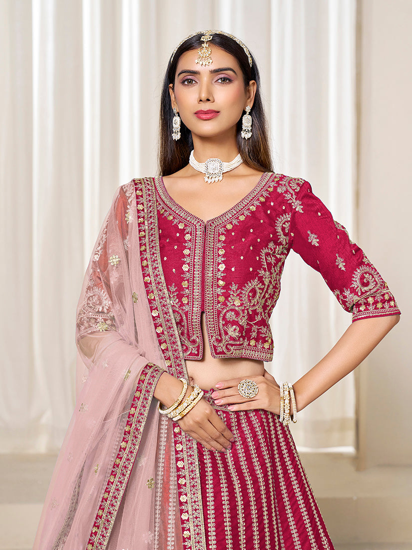 Monjolika Fashion Embroidered Rani Pink Art Silk Designer Long Lehenga Choli - Distacart