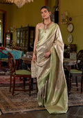 Monjolika Fashion Light Green Kanjivaram Silk Blend Woven Classic Saree