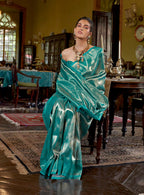 Monjolika Fashion Turquoise Kanjivaram Silk Blend Woven Classic Saree