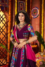 Monjolika Fashion Purple Viscose Cotton Digital Print Mirror Work Navratri Chaniya Choli With Dupatta - Distacart