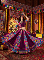 Monjolika Fashion Purple Viscose Cotton Digital Print Mirror Work Navratri Chaniya Choli With Dupatta - Distacart