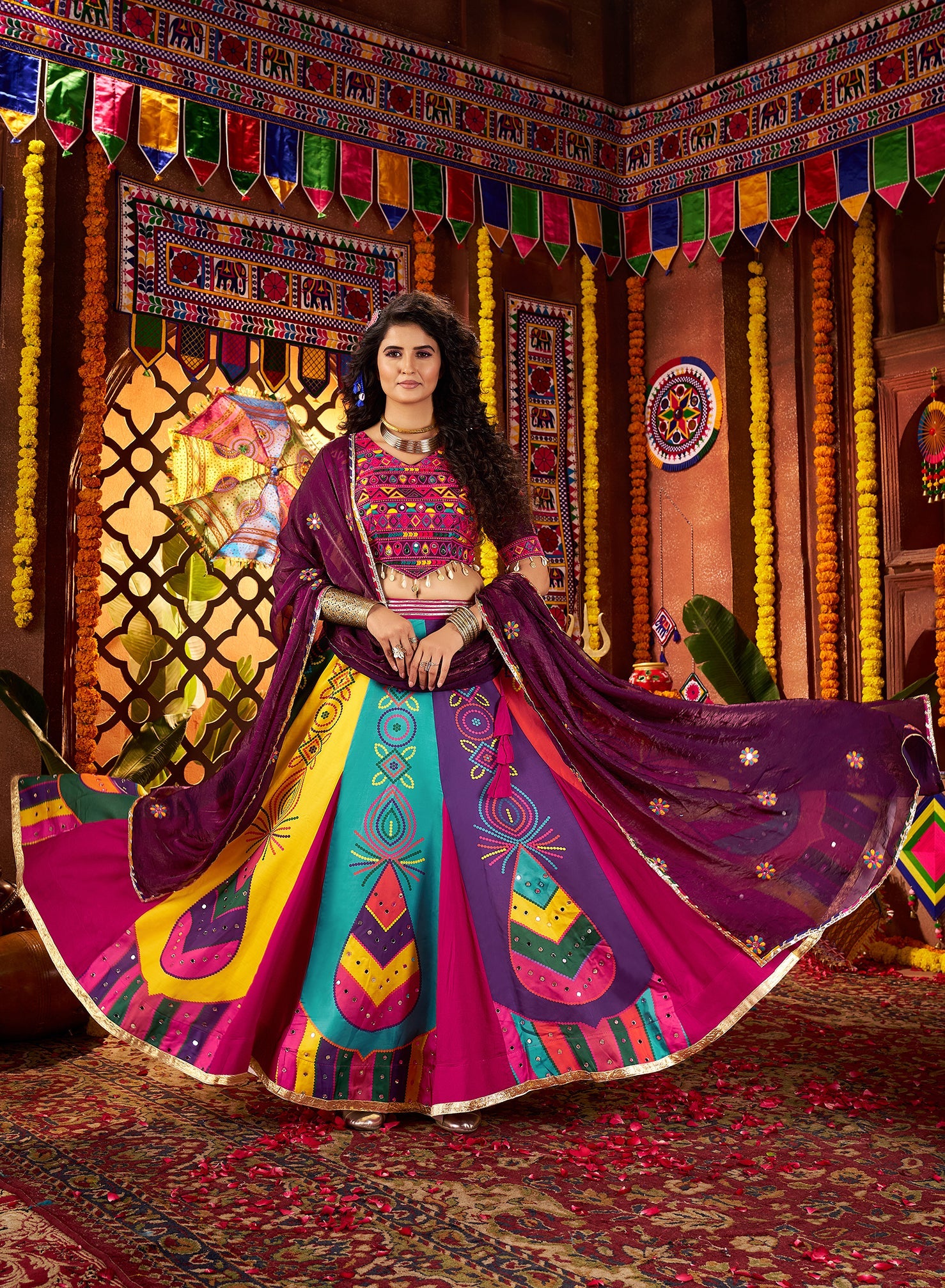 Monjolika Fashion Colorful Gajji Silk Navratri Lehenga Choli With Mirror Work - Distacart