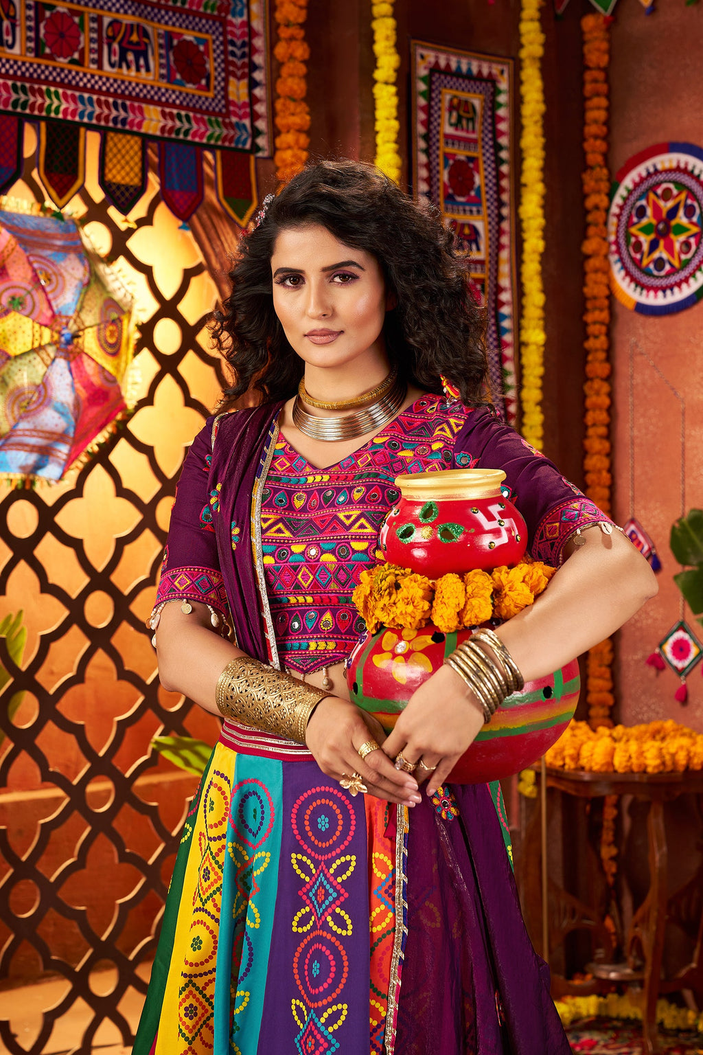 Monjolika Fashion Colorful Gajji Silk Navratri Lehenga Choli With Mirror Work - Distacart