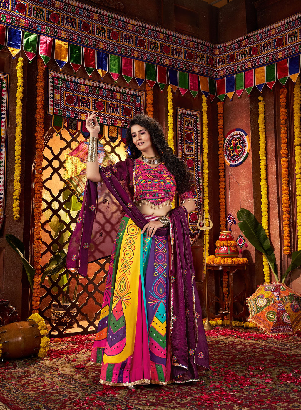 Monjolika Fashion Colorful Gajji Silk Navratri Lehenga Choli With Mirror Work - Distacart