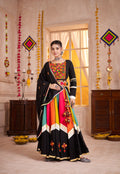 Monjolika Fashion Viscose Cotton Black Lehenga Choli For Navratri In Thread & Mirror Work - Distacart