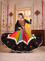 Monjolika Fashion Viscose Cotton Black Lehenga Choli For Navratri In Thread & Mirror Work - Distacart
