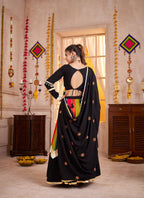 Monjolika Fashion Viscose Cotton Black Lehenga Choli For Navratri In Thread & Mirror Work - Distacart