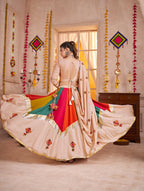 Monjolika Fashion Viscose Cotton Beige Multicolor Navratri Lehenga Choli With Mirror And Kutchi Embroidery Work - Distacart