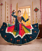 Monjolika Fashion Viscose Cotton Multi Color-Teal Blue Navratri Lehenga Choli With Mirror And Kutchi - Distacart