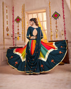 Monjolika Fashion Viscose Cotton Multi Color-Teal Blue Navratri Lehenga Choli With Mirror And Kutchi - Distacart