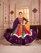 Monjolika Fashion Viscose Cotton Purple Multicolor Navratri Lehenga Choli With Mirror And Kutchi Embroidery Work - Distacart