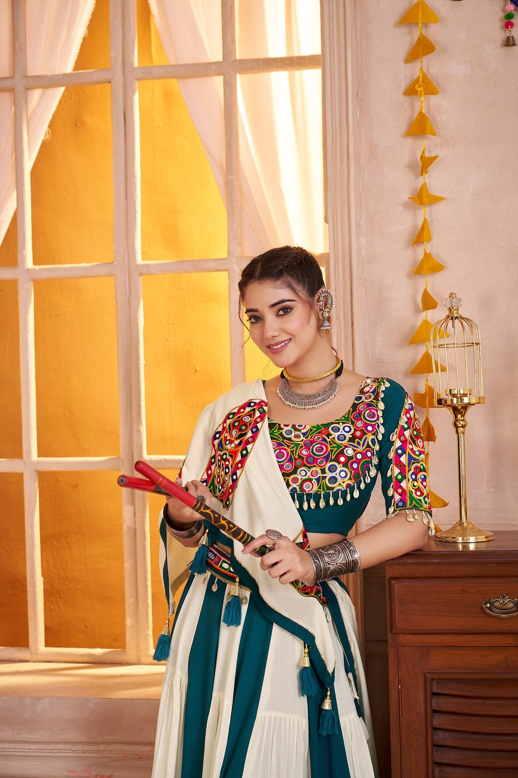 Monjolika Fashion Multi-Color Kutchi Mirror Work Navratri Lehenga Choli - Distacart