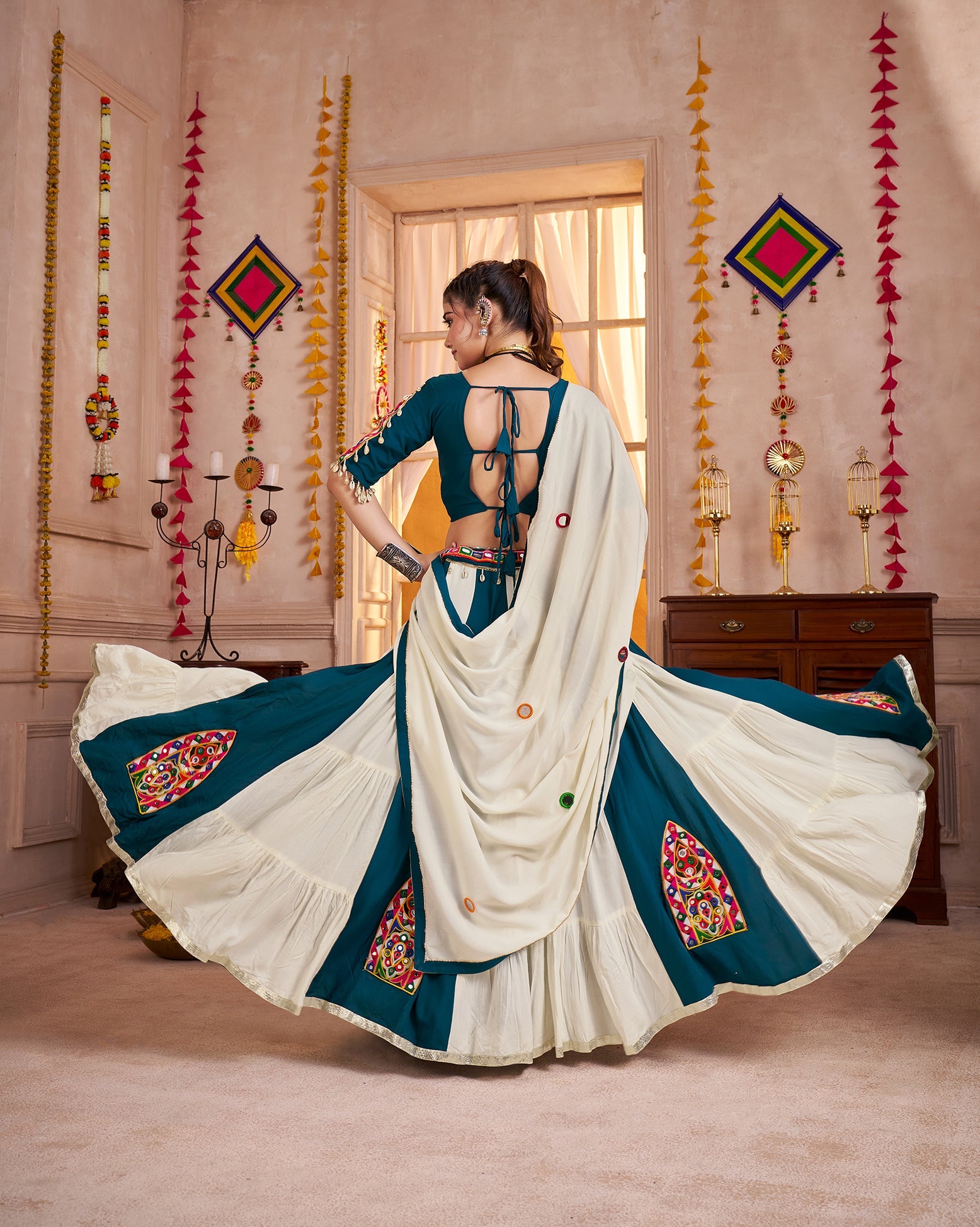 Monjolika Fashion Multi-Color Kutchi Mirror Work Navratri Lehenga Choli - Distacart