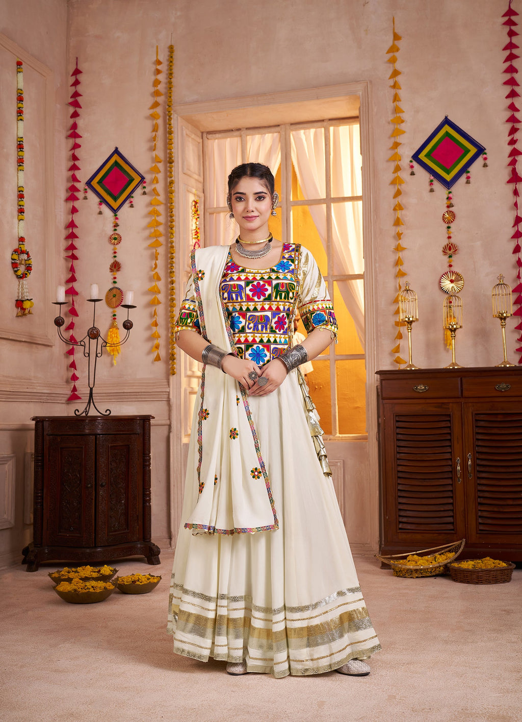 Monjolika Fashion Designer Viscose Cotton White Navratri Chaniya Choli - Distacart