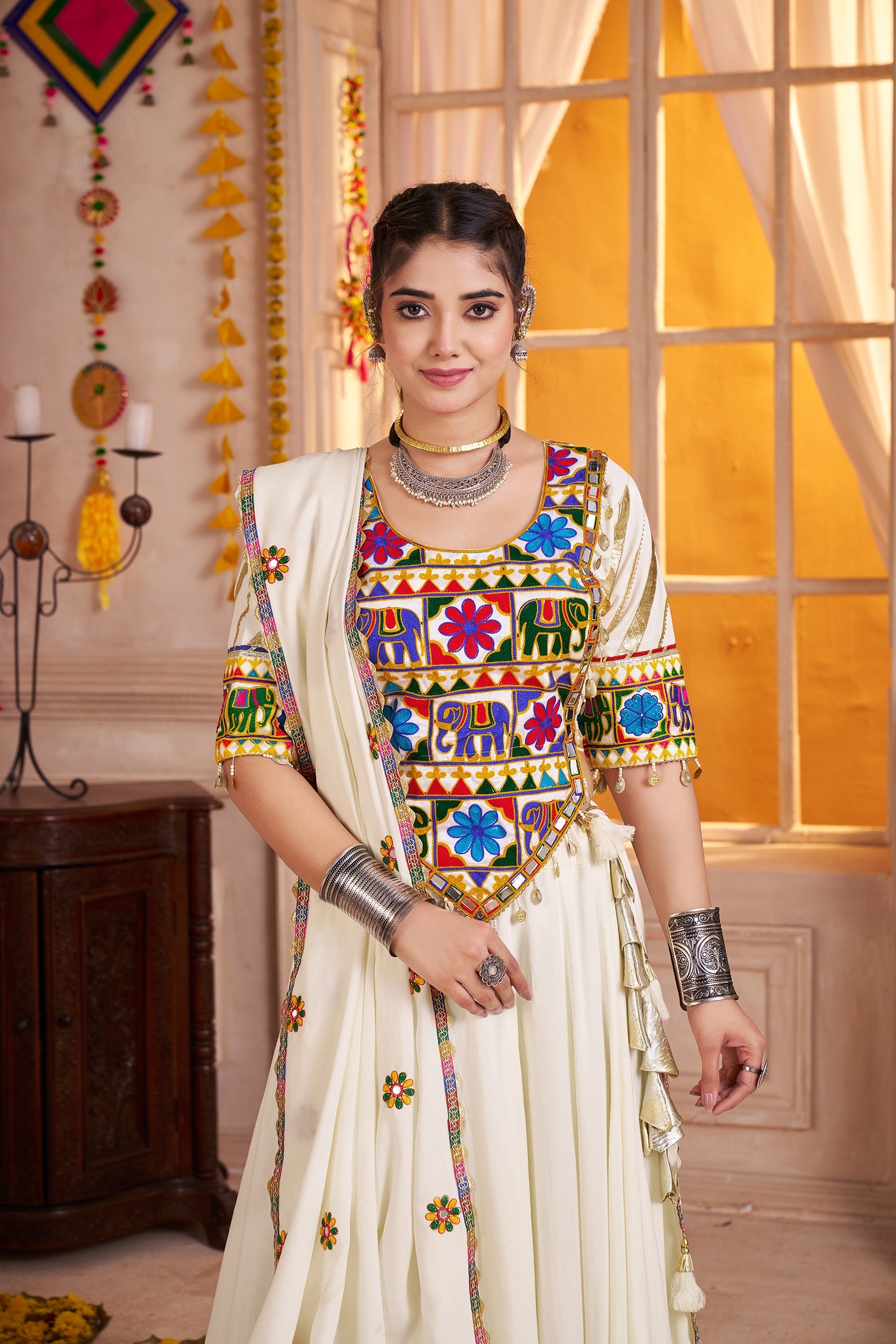 Monjolika Fashion Designer Viscose Cotton White Navratri Chaniya Choli - Distacart