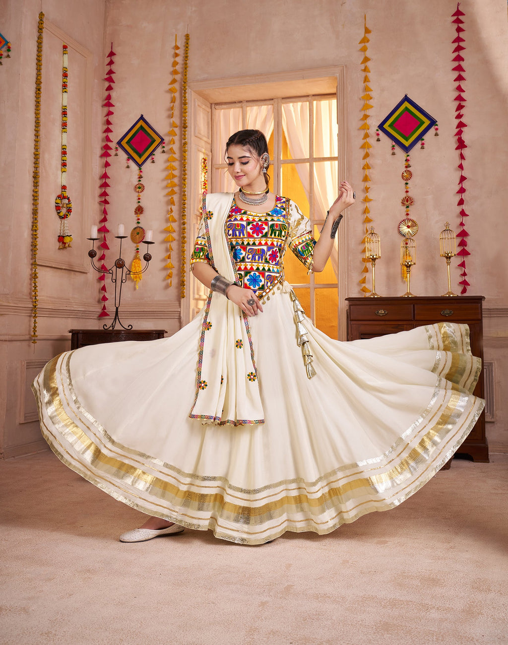 Monjolika Fashion Designer Viscose Cotton White Navratri Chaniya Choli - Distacart