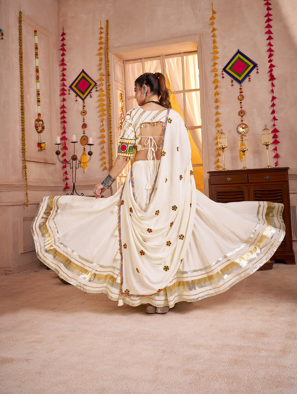 Monjolika Fashion Designer Viscose Cotton White Navratri Chaniya Choli - Distacart
