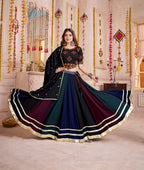 Monjolika Fashion Multi-Color Viscose Cotton Navratri Lehenga Choli With Hand Mirror Work