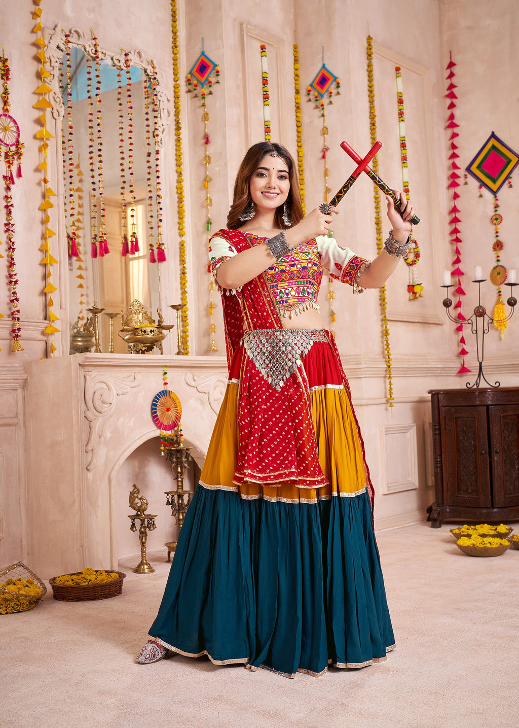 Monjolika Fashion Mirror And Kodi Work Colorful Navratri Chaniya Choli In Viscose Cotton - Distacart