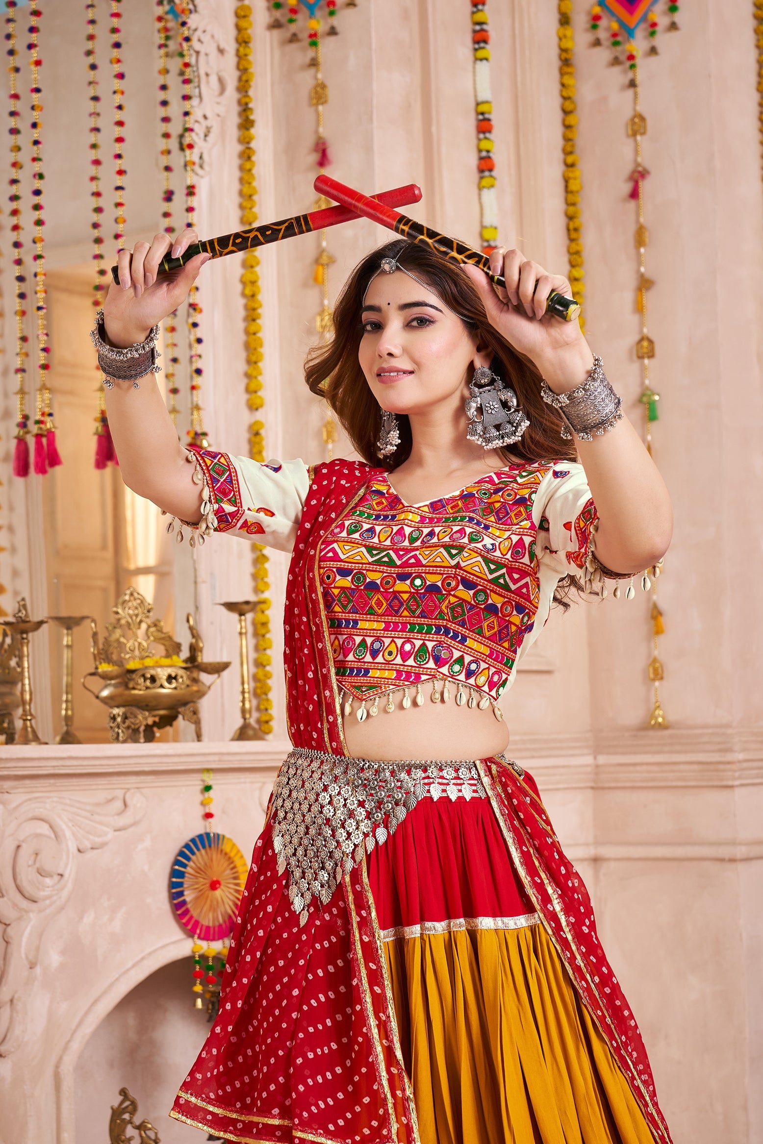 Monjolika Fashion Mirror And Kodi Work Colorful Navratri Chaniya Choli In Viscose Cotton - Distacart