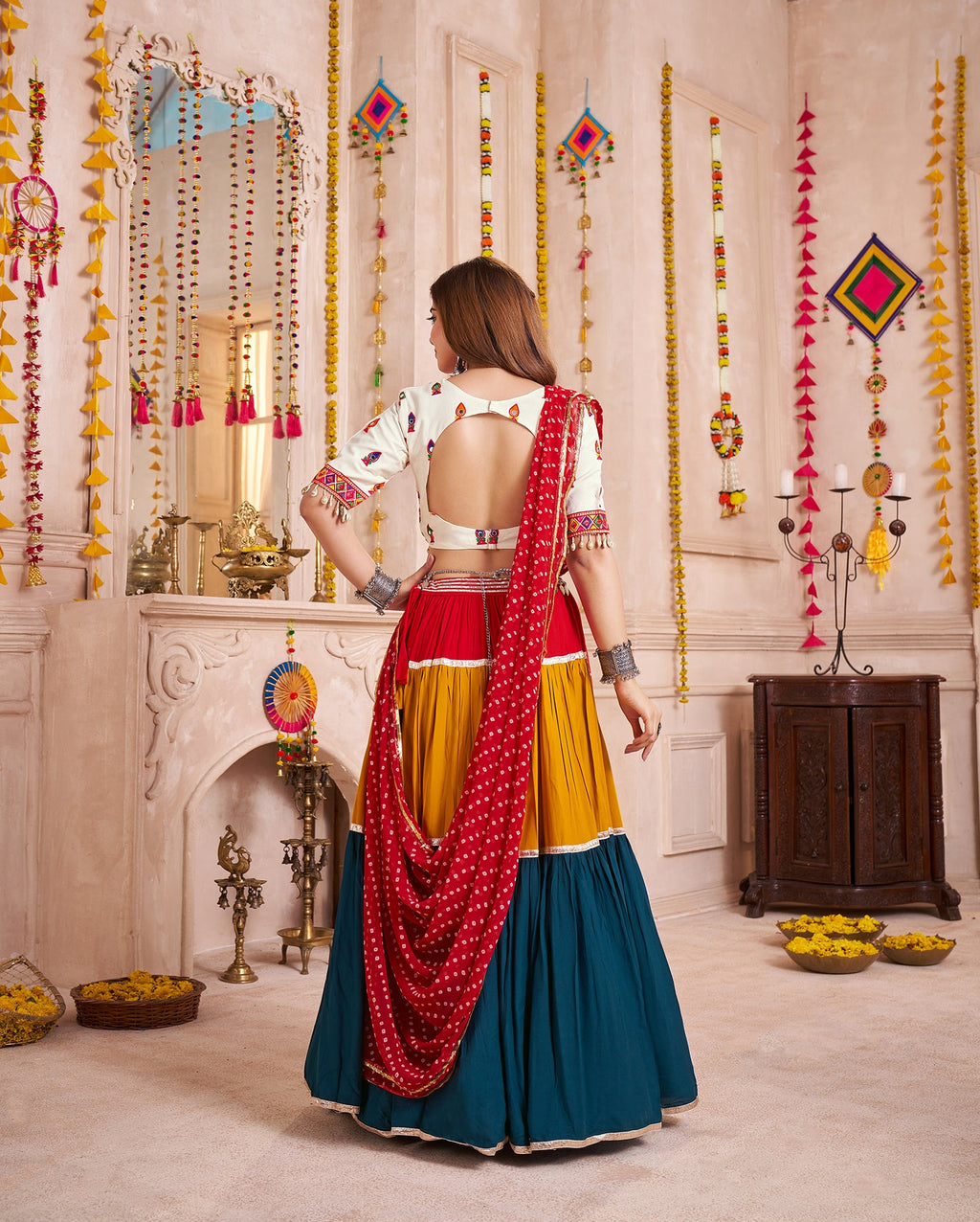 Monjolika Fashion Mirror And Kodi Work Colorful Navratri Chaniya Choli In Viscose Cotton - Distacart