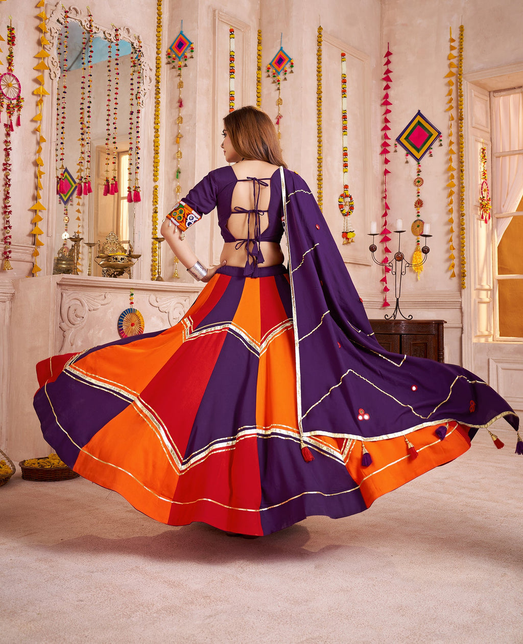 Monjolika Fashion Colorful Viscose Cotton Navratri Lehenga With Thread, Mirror & Kodi Work - Distacart