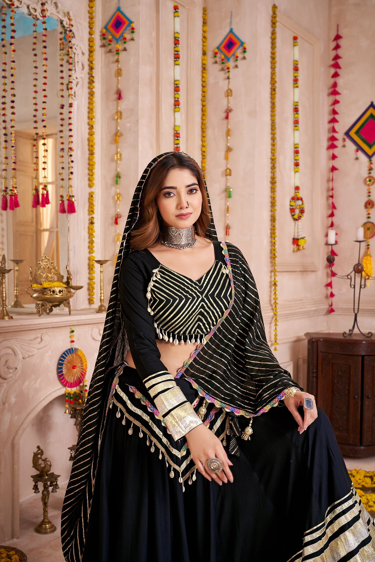 Monjolika Fashion Black Designer Viscose Cotton Navratri Chaniya Choli Set - Distacart