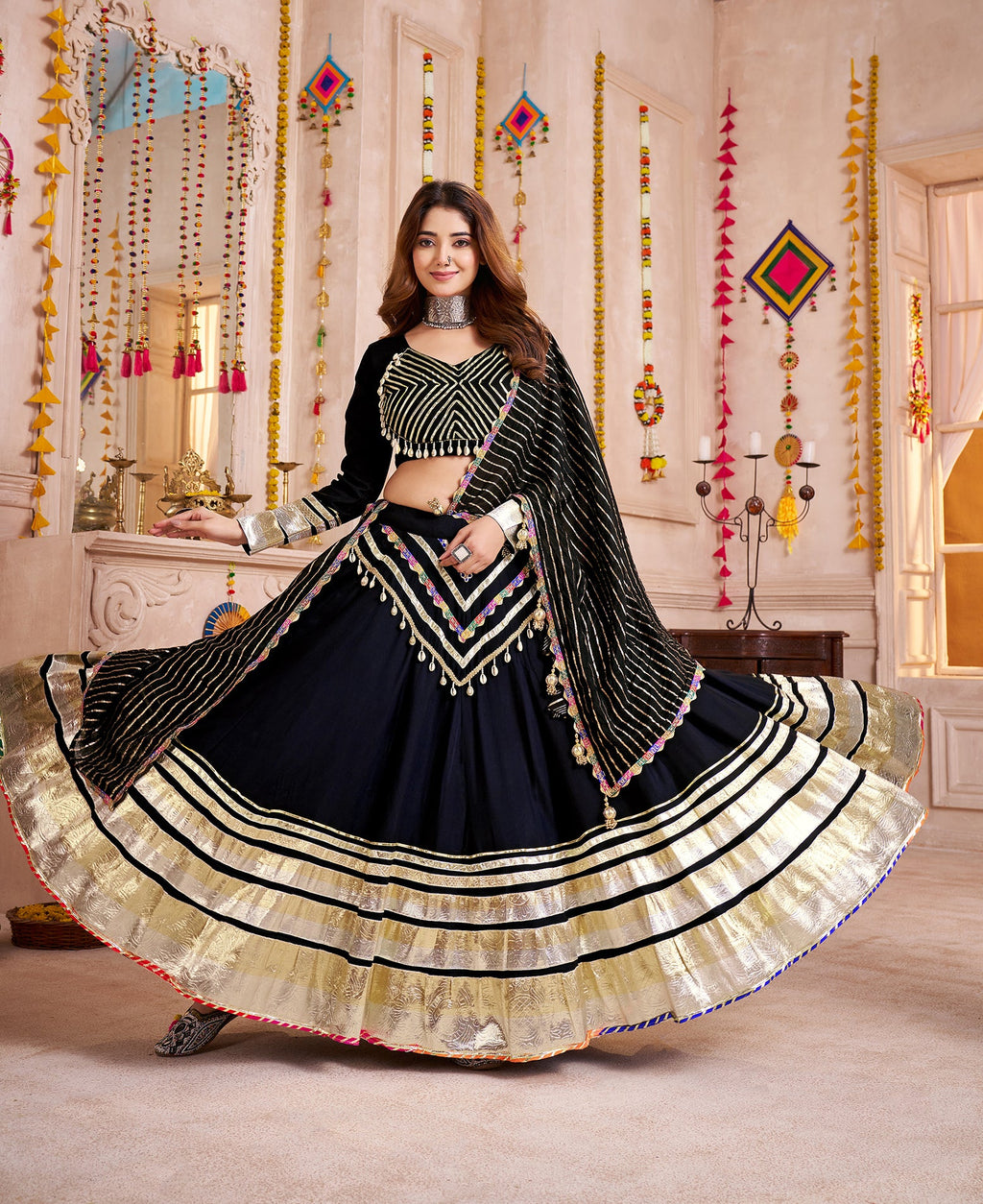 Monjolika Fashion Black Designer Viscose Cotton Navratri Chaniya Choli Set - Distacart